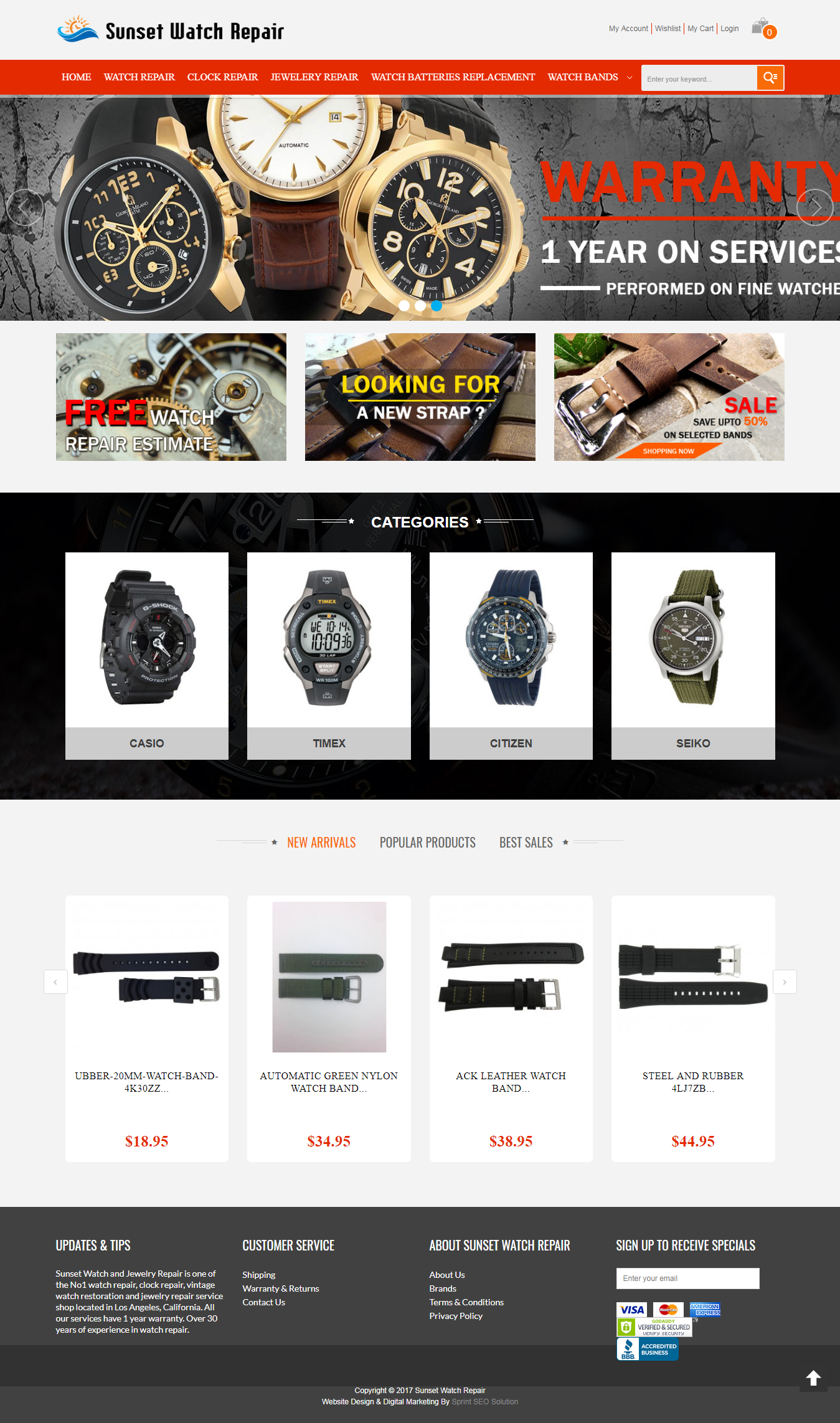New Magento eCommerce Website Design & Development for Sunset Watch Repair